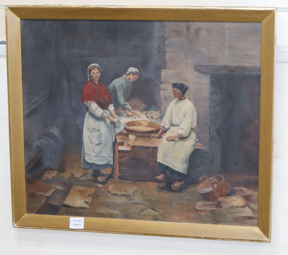 Eleanor Parr, c.1900, oil on canvas, Maids in a scullery, 55 x 65cm